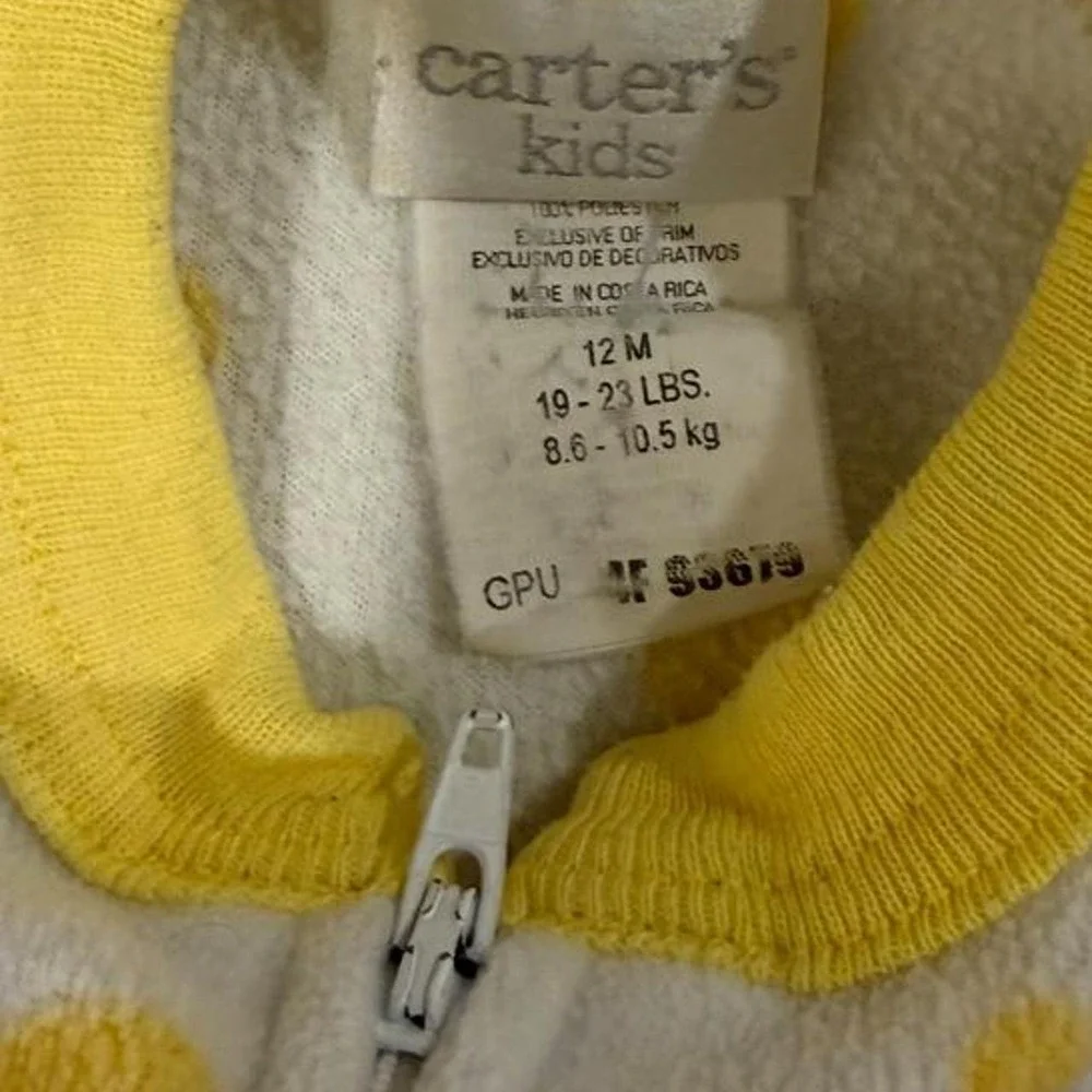 Carters Kids Fleece Footed Sleeper Yellow Rubber Ducky Pajamas 12M Zip Up PJs